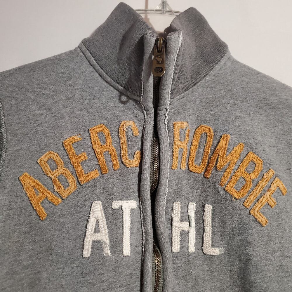 Vtg 90s Y2K Abercrombie New York Athl Puff Logo Muscle Zip Sweatshirt Kid Size M - Picture 2 of 12